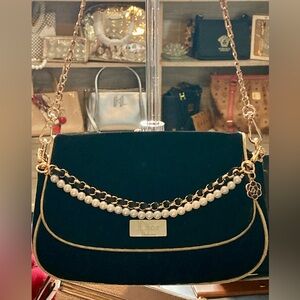 Dior Black Velvet Shoulder Bag with Gold Chain